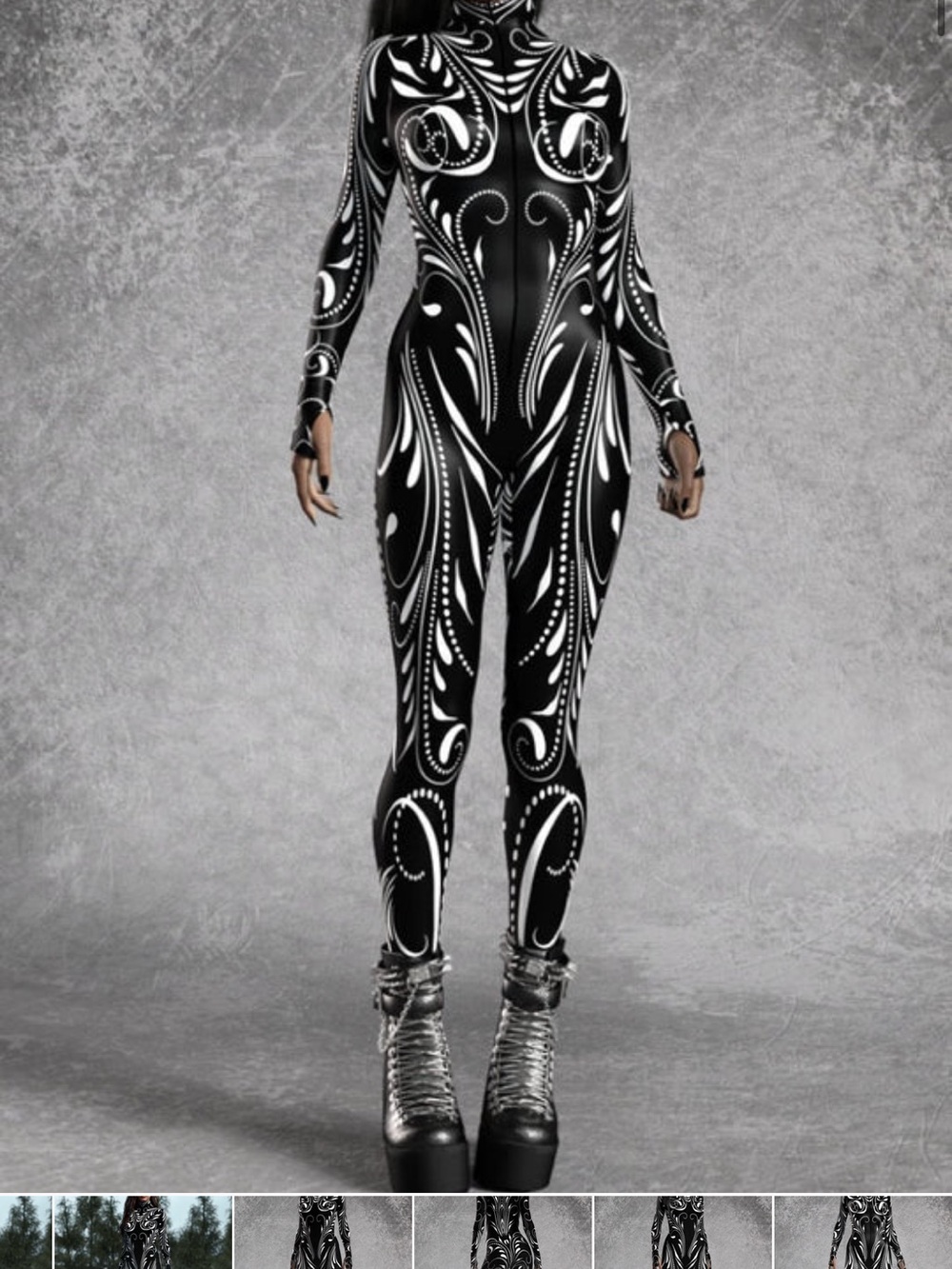 Black & White Swirl Print Long-Sleeve Jumpsuit